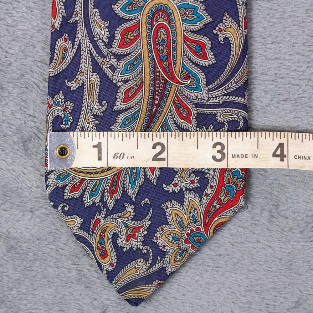 VTG Burberry London Mens Silk Paisley Tie Blue Red Gold Hand Sewn - Picture 10 of 11